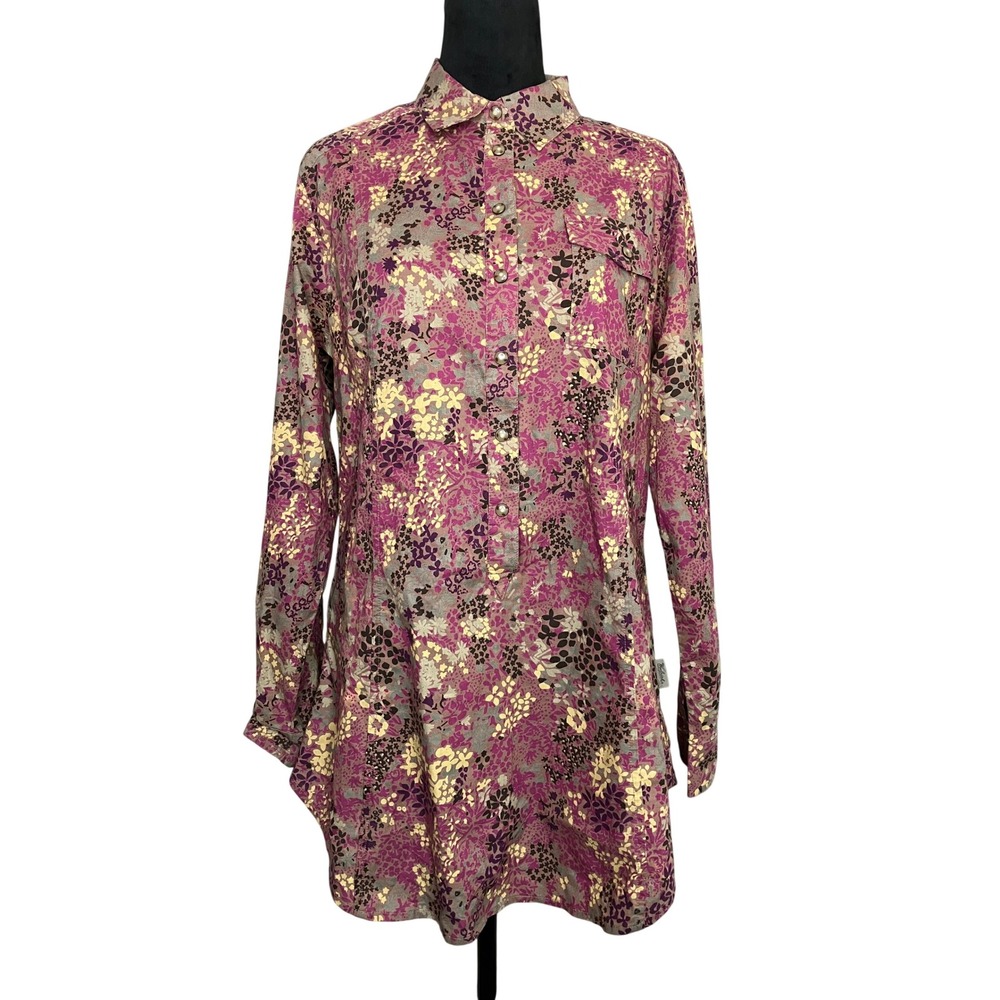 Woolrich Sweetgale Floral Popover Tunic Snap Front Cotton‎ Blouse Medium